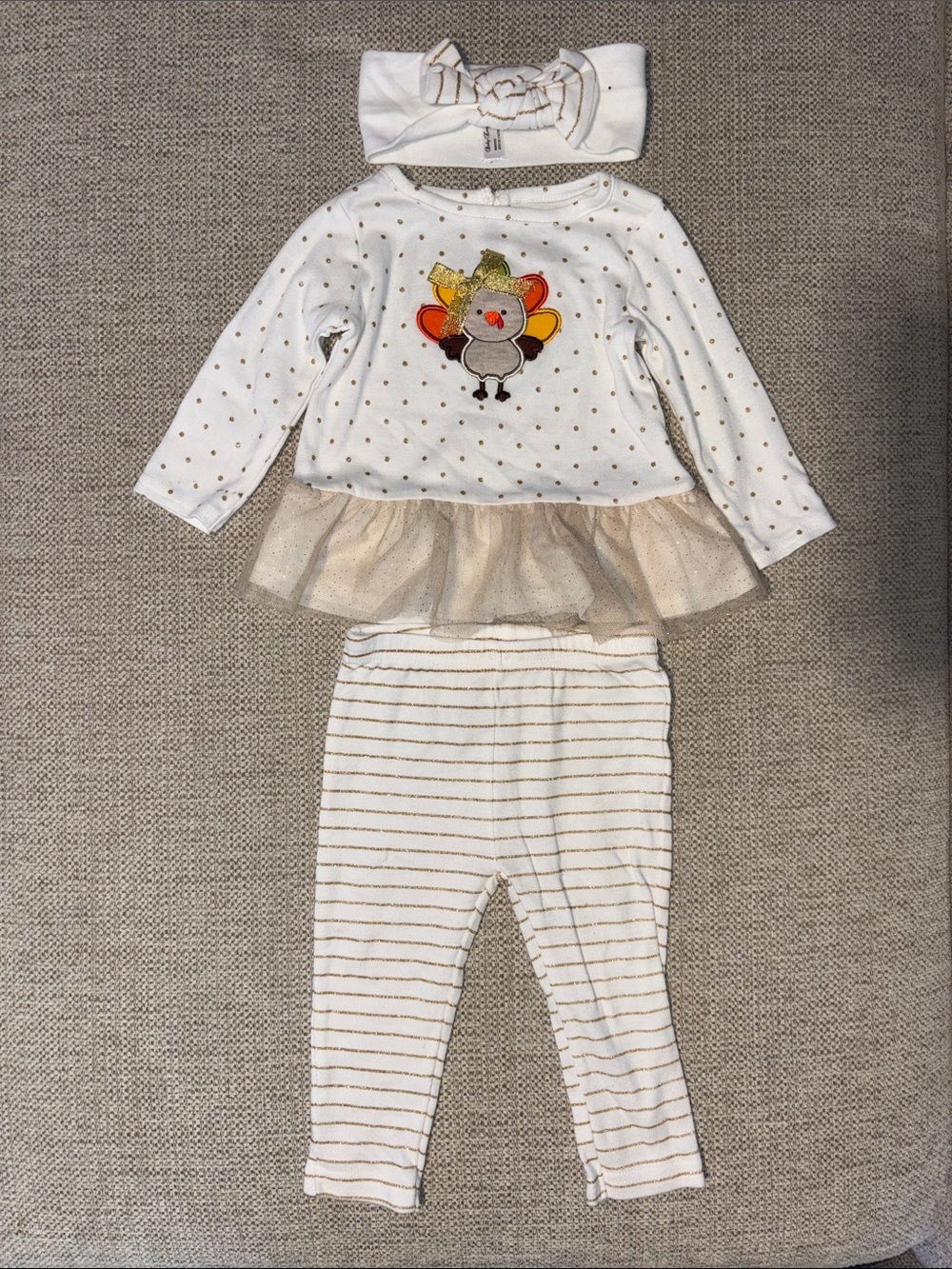 Baby Essentials White and Gold Turkey Tutu Matching Set